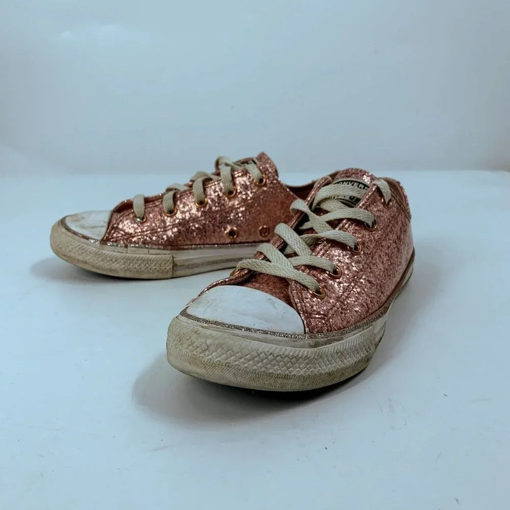 Converse‎ Youth Rose Gold Glitter Low Top All Star Lace Up Low Tops Size 3